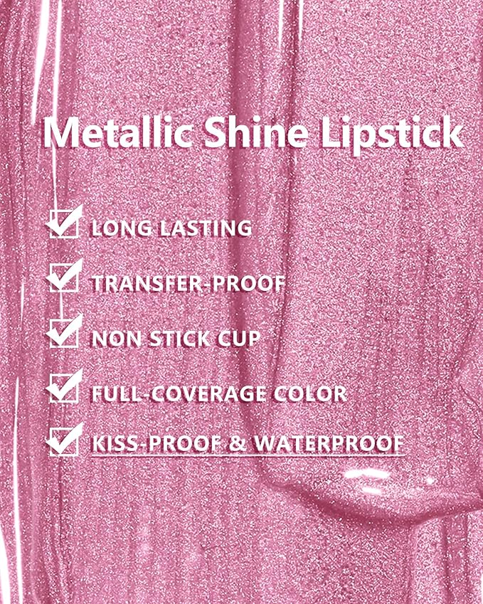 MAKI YIKA Pink Lipstick for Women Metallic Lipsticks for Mother Glitter Long Lasting Lipstick No Smudge No Transfer Liquid Lip Gloss (BR013 First Love)