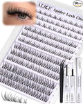 Spider Lash Clusters Kit Wispy Eyelash Clusters Kit Natural Cluster Eyelash Extension Kit CC-Curly 8mm-14mm Invisible Band Individual Lashes with White Bond and Seal DIY at Home