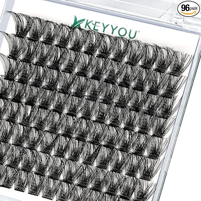 Lash Clusters 96pcs Individual Lashes D Curl 18mm Cluster Lashes KEYYOU Volume Wispy Lash Extension Soft&Comfortable Easy DIY at Home(Y03 D-18mm)