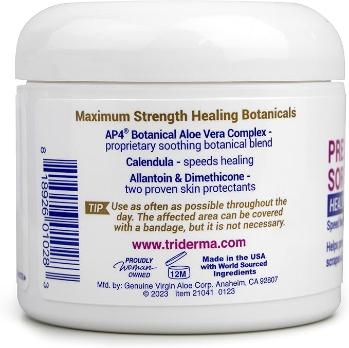 TriDerma MD Pressure Sore Relief Healing Cream for Bed Sores Treatment, Ulcers, Pressure Sores, Wound Healing, Chafed Skin and Hard-to-Heal Skin Sores with Calendula and AP4 Aloe, 4 oz Jar