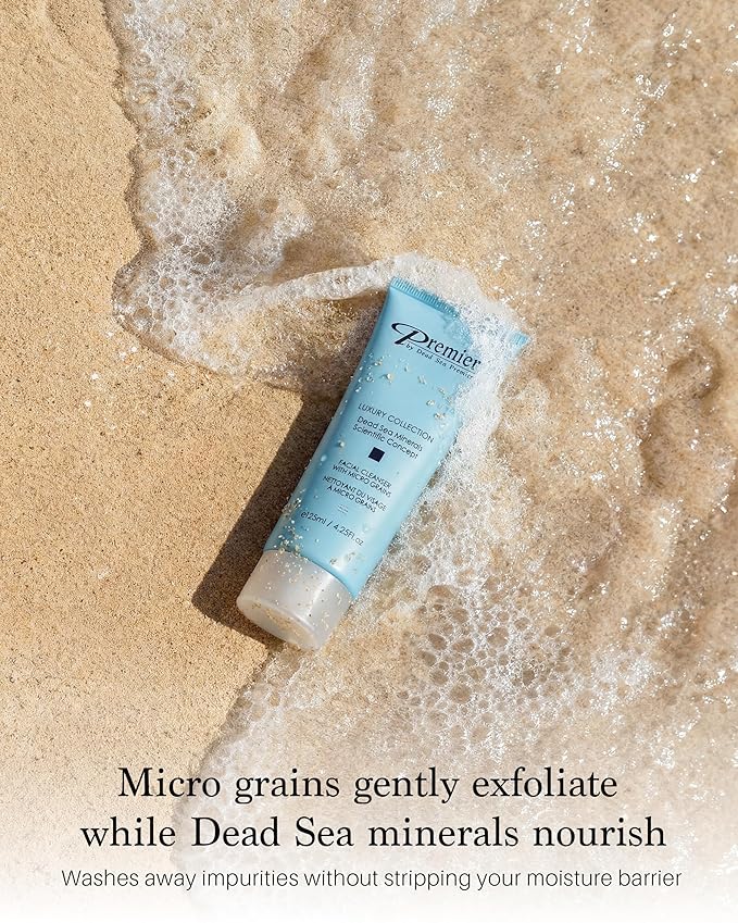 Premier Dead Sea Facial Cleanser with Micro Grains, Luxury collection foaming face wash, daily use skin care, nondrying, Skin Care with aloe vera, witch hazel, Dermatologist Tested 4.4fl oz