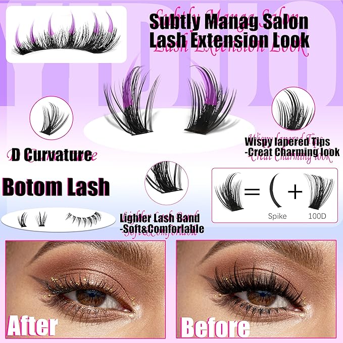 YIDUO Manga Lash Clusters Kit 534Pcs Wispy Fairy Volume Cluster Eyelash Extensions Kit Manga+100D+150D Spikes+Bottom D-curly Lashes Clusters Anime Cosplay Individual Lash Clusters Kit with Lash Glue