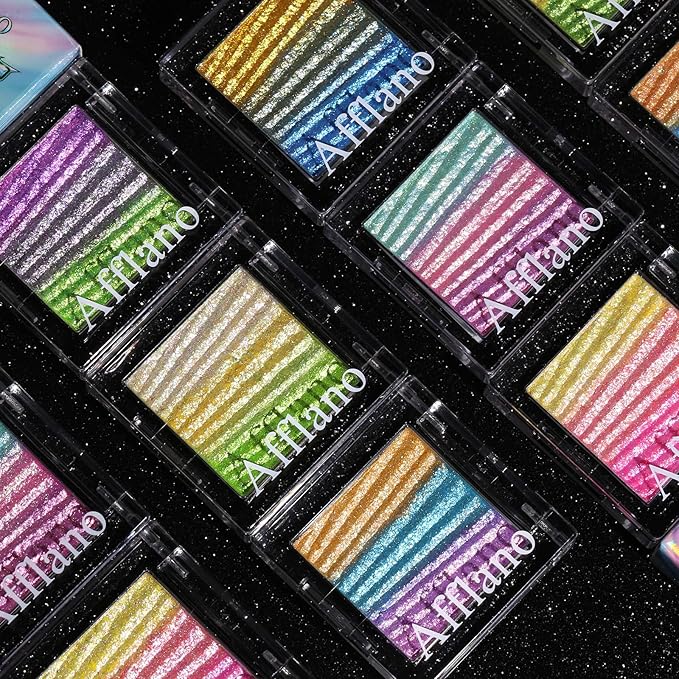 Half Magic Glitter Eyeshadow, Multi Chameleon Glitter Eyeshadow, 3 Color Purple-Gray-Green Iridescent Holographic Cream Eye Shadow, #04