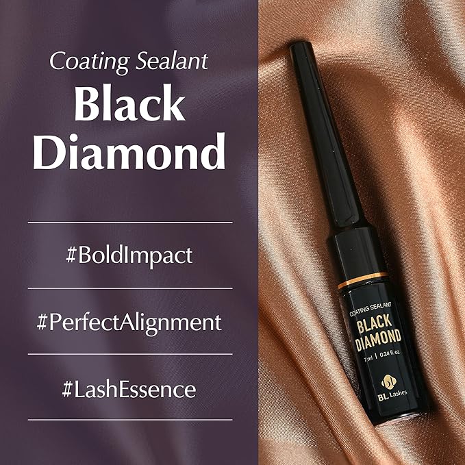 BL Lashes Black Diamond | Lash Sealant for Long-Lasting Lash Extension Retention, Waterproof Coating, Brush Type Lash Sealer (0.24 fl.oz, Black)