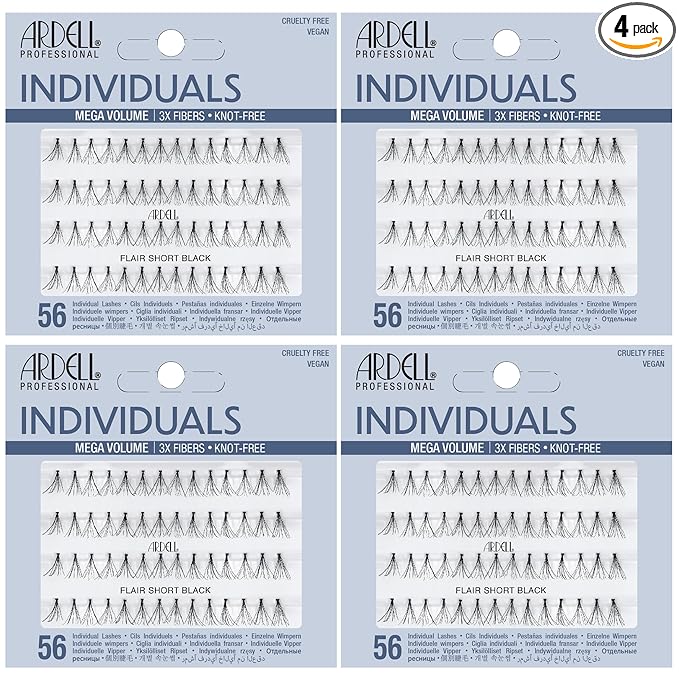 Ardell Triple Individual Lashes False Eyelashes - Knot-Free, Short Black, DIY Lash Clusters, Reusable Eyelash Extensions, 4 Pack