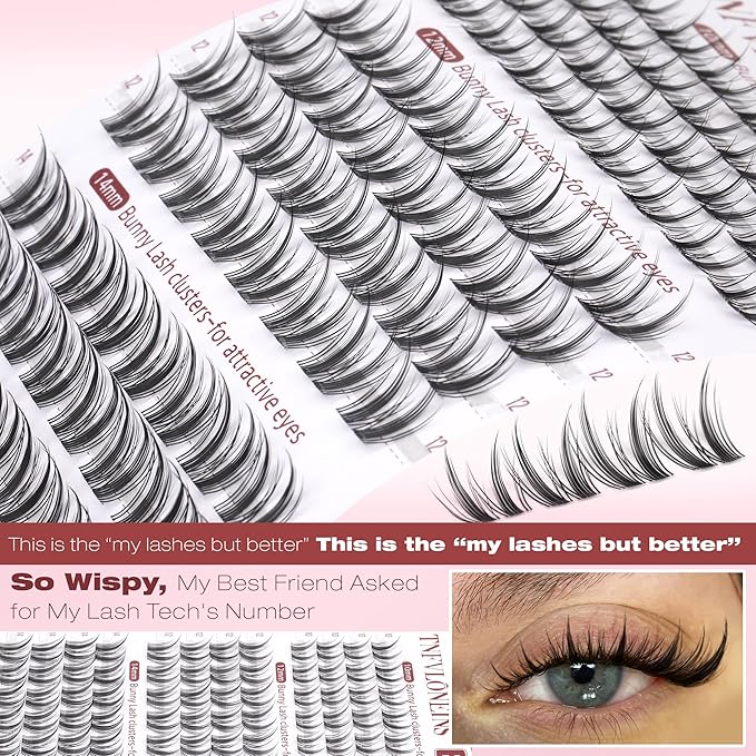 TNFVLONEINS Bunny Lash Clusters Natural Manga Eyelash Clusters 10-12-14mm Wispy Cluster Eyelash Extensions Clear Band Individual Lashes Clusters C Curly Eye Lashes Clusters