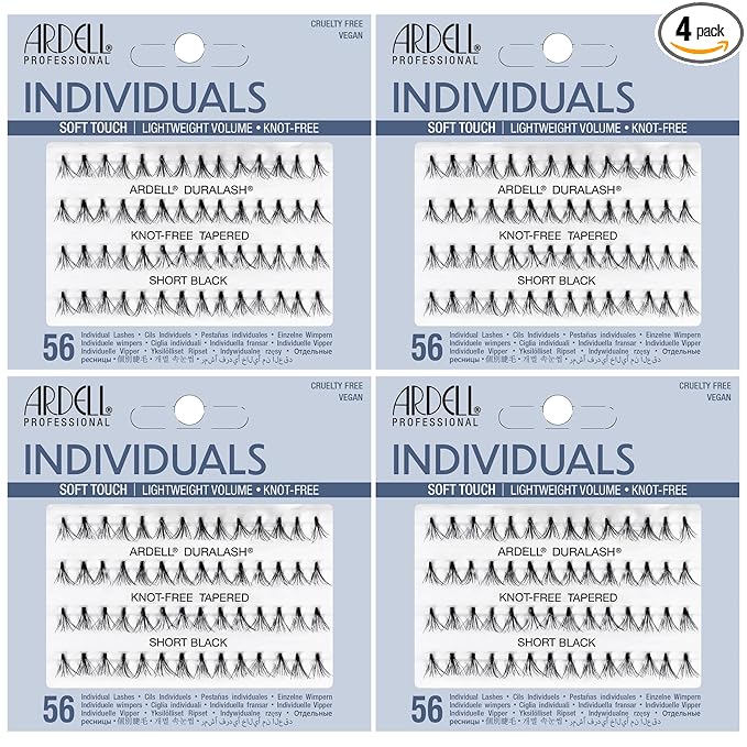 Ardell Individual Lashes Soft Touch - Short Black, DIY Eyelash Extensions, Knot-Free Lash Clusters, Reusable False Eyelashes, 4 Pack