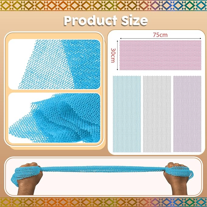 4PCS African Net Sponge - Exfoliating Bath Scrubber for Face/Body, Portable Travel Pack, Durable & Mild Exfoliation(Light Purple,Gray,Sky Blue,Pink)