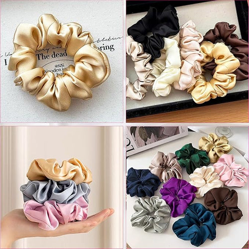 100% Pure Mulberry Silk Hair Ties, 4 Pack - Black, Champagne & Grey, 16 Momme Silk Scrunchies for Women, Girls & All Hair Types