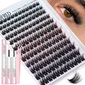 Winifred Natural Fluffy Lash Clusters Kit 3D Wispy Eyelash Clusters Light Volume Eyelashes DIY Lash Clusters 10-16mm Lash Extension Kit D Curve Hyrid Lashes With Lash Bond and Seal,Lash Tweezers