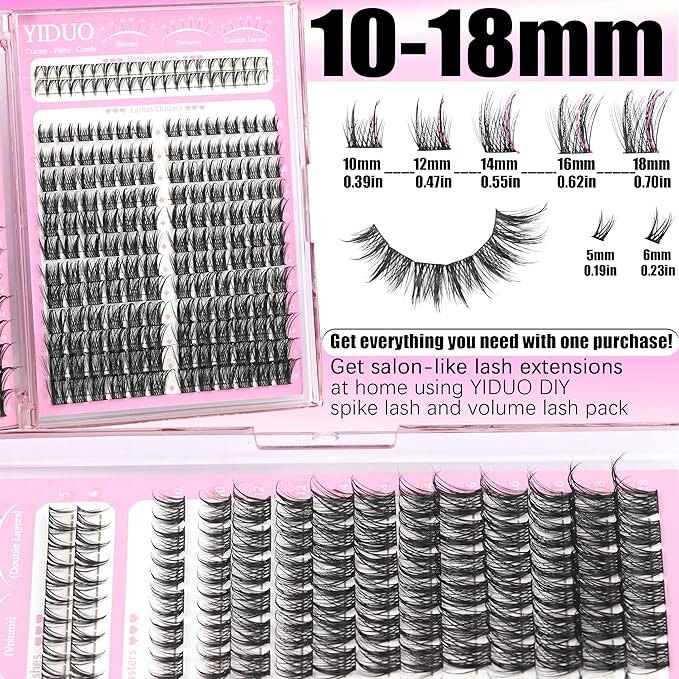 YIDUO Lash Clusters Kit 2 Styles Naturales Spiky Manga Clusters Lashes Extensions with Bottom Eyelash 368pcs 10-18mm Wispy Individual Lashes Kit with Bond and Seal|Tweezers|Removers|Lash Brush