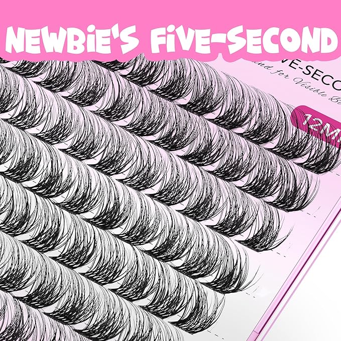 VEYESBEAUTY Lash Clusters Individual Eyelash Extensions Thin & Invisible Band DIY False Eyelashes for Self-application Newbie's Five-Second Series Wispy Lash Tray, Dreamy 12mm Single Length
