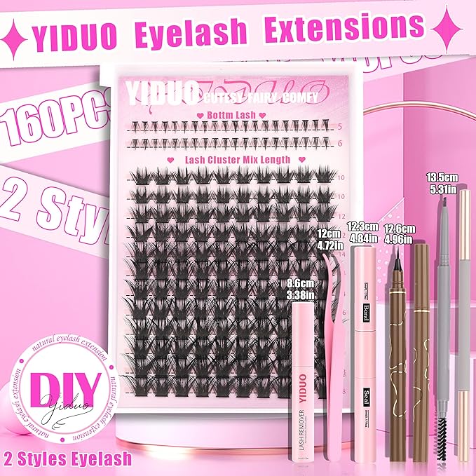YIDUO Manga Lash Clusters Kit with Bottom Lashes Extensions Kit with Bond and Seal|Eye Liner|Waterproof Eyebrow, DIY Lash Extension Kit