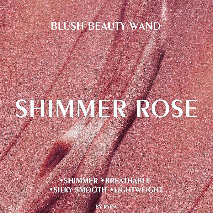 KYDA Blush Beauty Wand, Shimmer Blush with Cushion Applicator, Natural Pearl Finish, Silky Smooth Creamy, Lasting Glowing Cheek Makeup-Shimmer Rose