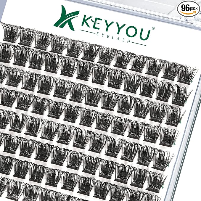 Lash Clusters,96 Pcs Cluster Lashes D Curl 14mm DIY Lash Extensions Eyelash Clusters,KEYYOU Volume Wispy Individual Lashes Soft&Comfortable Easy DIY at Home(Y06,D-14mm)