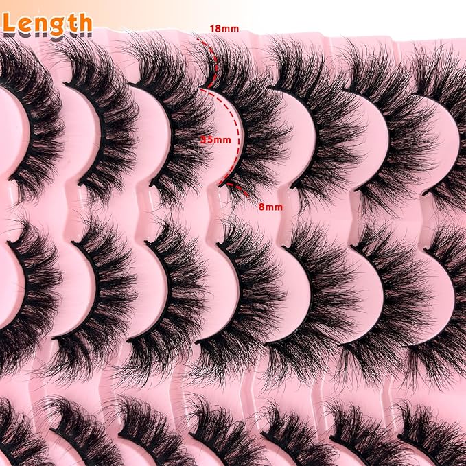loladook Mink Lashes Cat Eye Wispy 18mm Fluffy Strip Lashes Pack C Curl Natural Flase Eyelashes 3D Long Cateye Faux Mink Eyelashes Bulk