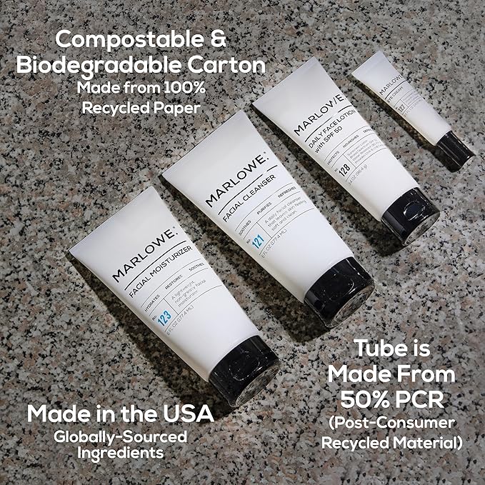 MARLOWE. Men's Skin Care Set, Daily Essential Face Kit, Purifying Facial Cleanser, Hydrating Facial Moisturizer, Revitalizing Eye Cream & Daily Face Lotion with SPF 50, Great Gift for Men, Vegan