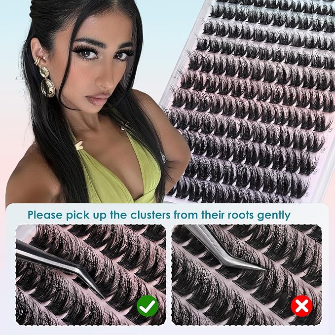 Winifred Natural Fluffy Lash Clusters 3D Wispy Cluster Eyelash Extensions Medium Volume Lashes DIY Eyelash Clusters 10-16mm Wide Band Lash Extensions Lightweight Hyrid Faux Mink Individual Lashes
