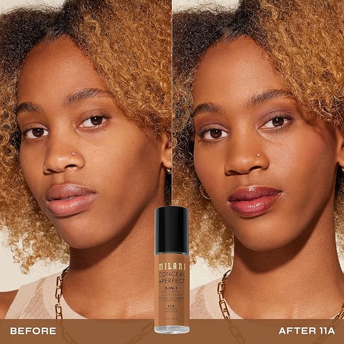 Milani Conceal + Perfect 2-in-1 Foundation + Concealer for a Flawless Complexion, Under Eye Corrector, Cover Redness and Imperfections, Waterproof and Sweatproof - 11A-Nutmeg