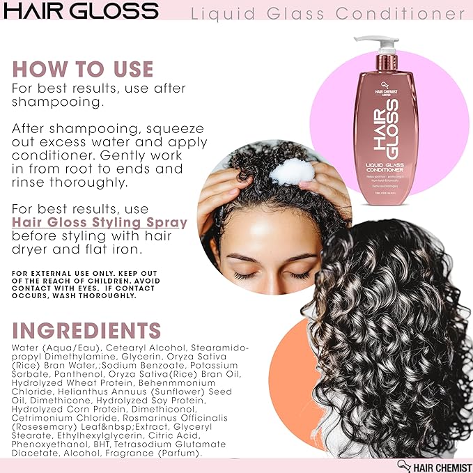 Hair Chemist Hair Gloss Liquid Glass Shampoo & Conditioner Set 33.8 Ounce (2-PC SET) -Smoothing Shampoo, Adds Smooth & Shine Plus Frizz Reducing Smoothing Conditioner, Lightweight Formula