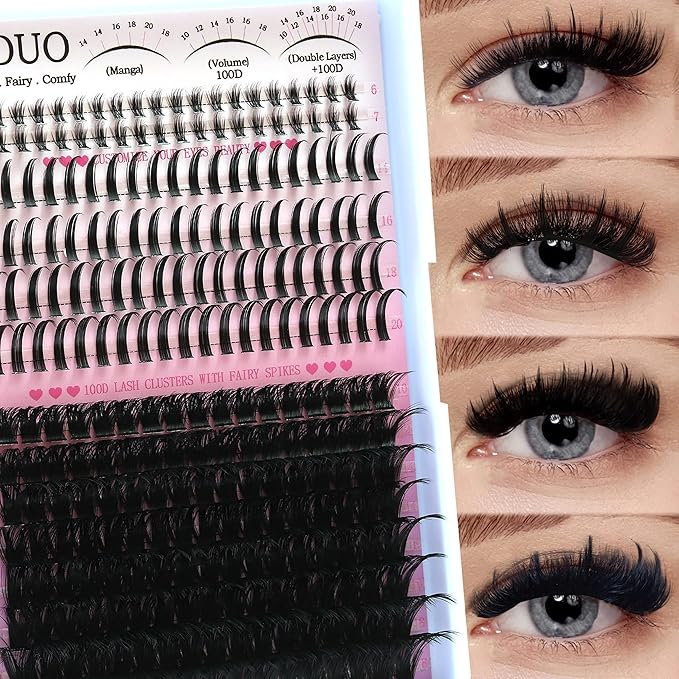 YIDUO Lashes Clusters with Spikes Bottom Lash Extensions 100D Volume Manga Eyelash Cluster 280Pcs 10-20mm Wispy Individual False Eyelashes False Mink Lashes Extensions DIY at Home Easily