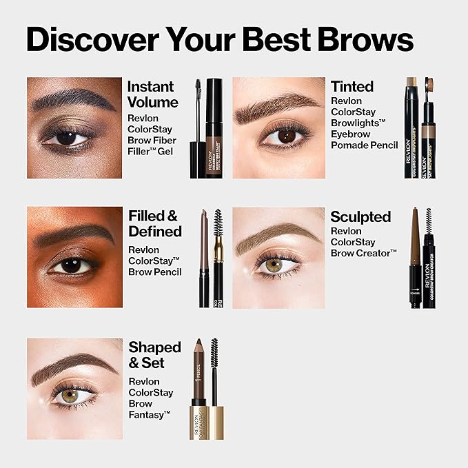 Revlon Eyebrow Gel & Pencil, ColorStay Brow Fantasy 2-in-1 Eye Makeup, Longwearing with Precision Tip, 105 Brunette, 0.04 Oz