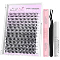 VEYESBEAUTY Ribbon Cluster Lashes Kit Individual Lash Extensions Newbie's Five-Second DIY Dramatic Volume Eyelash Wispy Faux Mink Lash Mixed Length Tray with Bond & Seal, Applicator at Home