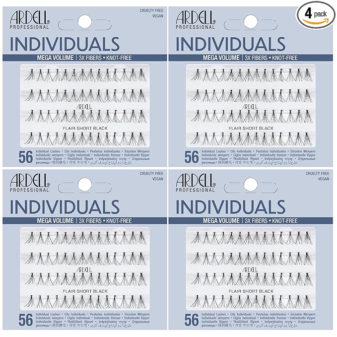 Ardell Triple Individual Lashes - Long Black, Knot-Free Eyelash Extensions, Volumizing DIY Lash Clusters for Fuller Lash Enhancement, 4 Pack