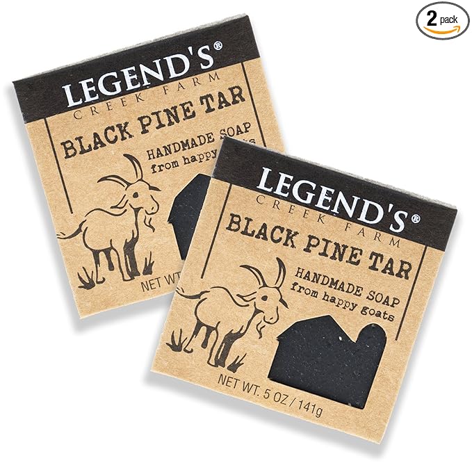 Legend's Creek Farm Goat Milk Soap - Cleansing Moisturizing Bar for Hands and Body - 5 Oz Creamy Lather, Nourishing, Gentle Natural Soap for Sensitive Skin (Black Pine Tar, Pack of 2)