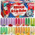 RBUGR 250 Pcs Lip Balm Bulk,12 Fruit Flavored Natural Bulk Lip Balm, Lip Balms Pack with Vitamin E, Lip Balms Gift Set Women Stocking Stuffers Party Favors, Moisturizing&Soothing(4.2g/0.15oz)