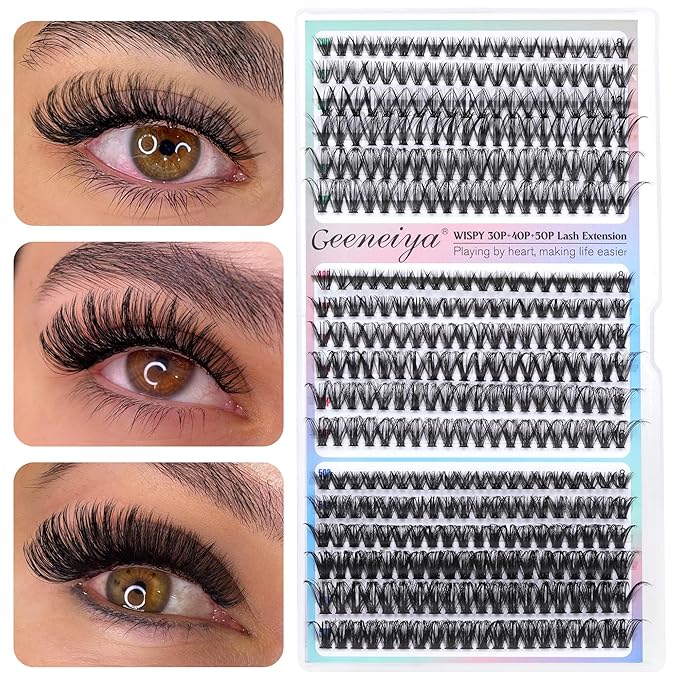 Natural Lash Clusters 8-16MM Wispy Lash Extensions 30D+40D+50D Cluster Eyelash Extensions 360Pcs Wispy Individual Eyelashes by Geeneiya