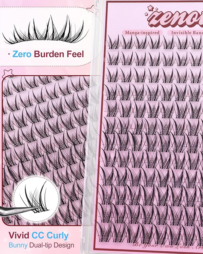 Manga Lash Clusters Wispy Eyelash Clusters Natural Anime Cluster Eyelash Extensions Bunny Fairy Spiky Individual Lashes Cluster Invisible Band Wet Look DIY Lash Extension CC-Curly 10-16mm by zenotti