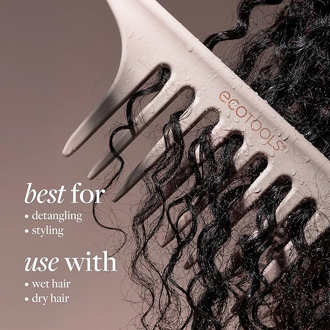 EcoTools Wide Tooth Comb for Curly, Thick Or Wet Hair, Detangling Brush With Sectioning Tip & No-Slip Grip, Bamboo Hair Comb, Eco-Friendly, Vegan & Cruelty-Free, Anti-Breakage, 1 Count