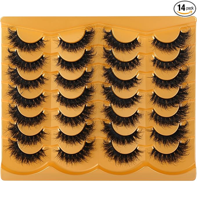 Lashes 17MM False Eyelashes Volume Faux Mink Lashes 14 Pairs Pack Dramatic Fake Eyelashes Wispy Cat-Eye Look Waterproof Strip Lashes That Look Like Extension, by TIMELABS Lashes 14Pairs