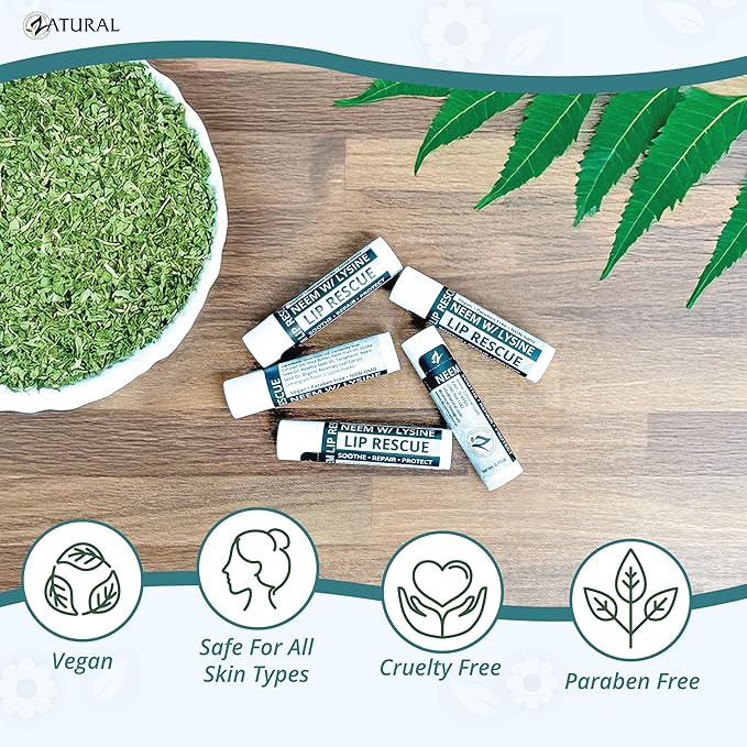 Zatural Neem Lip Balm with L-Lysine | Daily Conditioning Lip Moisturizer with Botanical Oils & Natural Waxes | Softening Lip Care (3 Tubes)