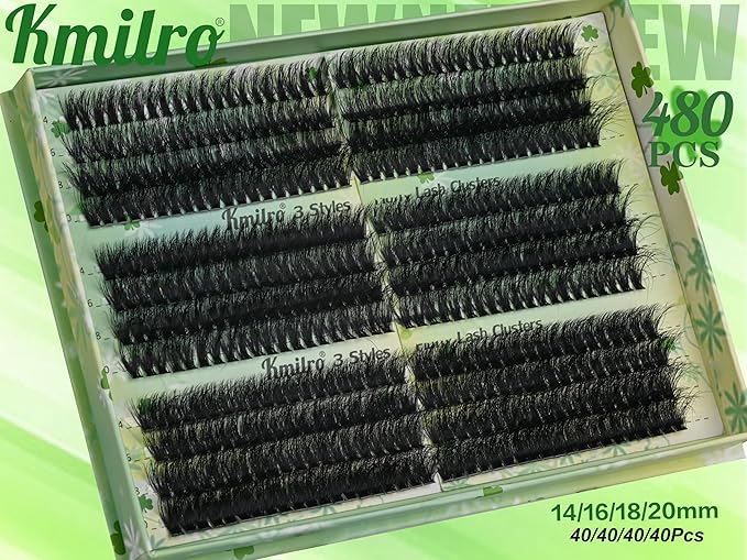 Lash Clusters 14-20mm Volume Cluster Eyelash Extensions Thick Eyelash Clusters 480pcs Waterproof Wispy Individual Lashes Soft False Eyelashes DIY Lash Extension (150D+180D+200D)