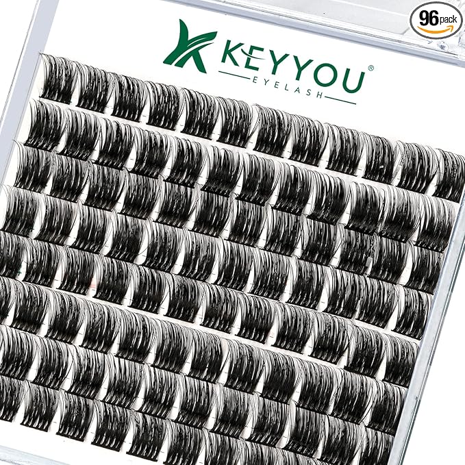 Lash Clusters 96pcs Individual Lashes Y12 D Curl 12mm Cluster Lashes KEYYOU Volume Wispy Lash Extension Soft&Comfortable Easy DIY at Home(Y12 D-12mm)
