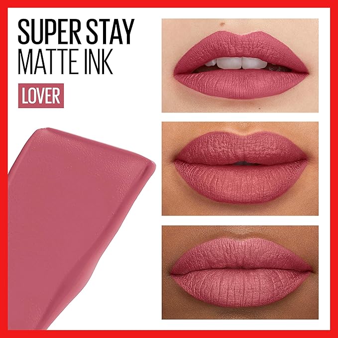 MAYBELLINE Super Stay Matte Ink Liquid Lipstick Makeup Bundle with Shades Lover and Revolutionary, Long Lasting High Impact Color, Up to 16H Wear, 1 Count Each