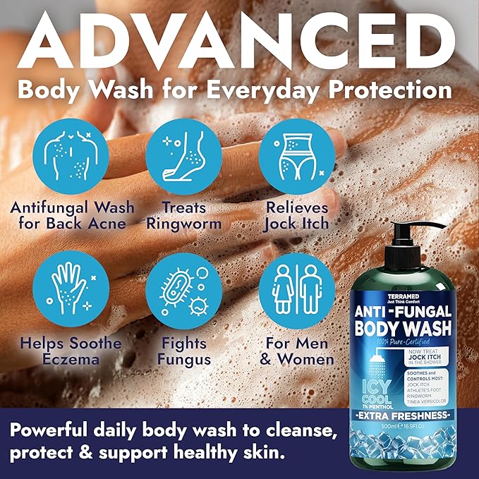 Antifungal Body Wash | Antifungal Soap with 1% Tolnaftate | Medicated Jock Itch Treatment for Ringworm & Athlete’s Foot | Menthol Body Wash for Itch, Odor Relief & Cooling Effect | 16.9 Fl oz