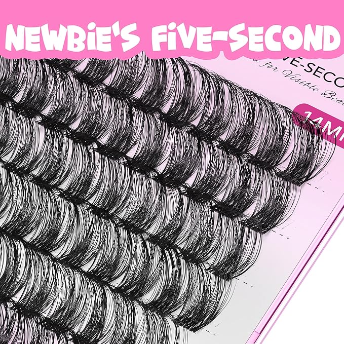VEYESBEAUTY Lash Clusters Individual Eyelash Extensions Thin & Invisible Band DIY False Eyelashes for Self-application Newbie's Five-Second Series Wispy Lash Tray, Boldeye 14mm Single Length