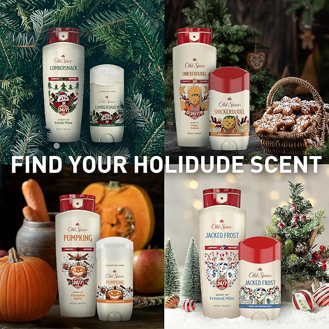 Old Spice Body Wash for Men, Holidudes Holiday Edition, 24/7 Holiday Freshness, Lasting Scent and Rich Lather, Stocking Stuffer, Snickerdudel Sugar Cookie Scent, 16 oz