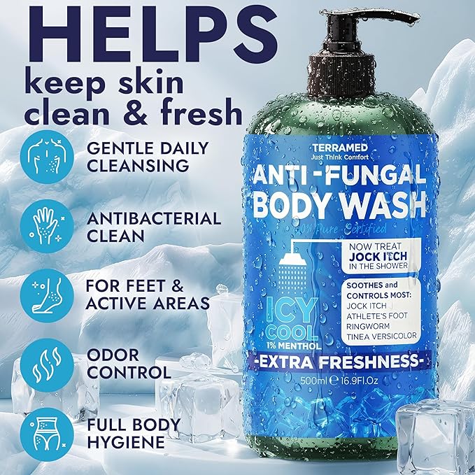 Antifungal Body Wash | Antifungal Soap with 1% Tolnaftate | Medicated Jock Itch Treatment for Ringworm & Athlete’s Foot | Menthol Body Wash for Itch, Odor Relief & Cooling Effect | 16.9 Fl oz