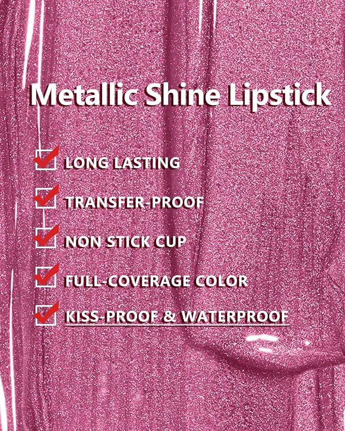 MAKI YIKA Metallic Pink Lipstick for Women Nude Lipsticks for Mother Long Lasting Shine Glitter Lipstick No Smudge No Transfer Liquid Lip Gloss (BR010 Sweet Sugar)