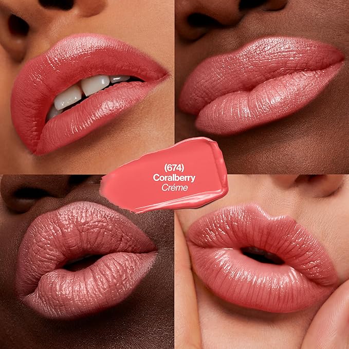 Revlon Super Lustrous Lipstick, Creamy Formula For Soft, Fuller-Looking Lips, Moisturized Feel, 674 Coral Berry, 0.15 oz