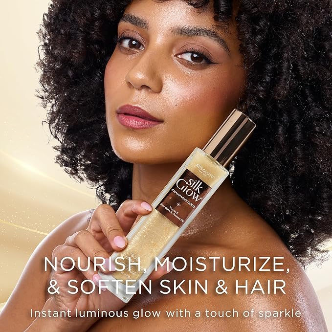 Absolute New York - Silk Glow Shimmer Mist Glow, Radiant, Shimmer Body & Face & Hair, Shea Butter, Coconut Oil, Vitamin E (SBGS01 White Plantinum Mist, 3.4 fl oz)