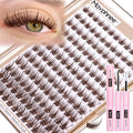 Brown Lash Clusters Kit Wispy Eyelash Extensions Kit Fairy Dark Brown Individual Lashes with Lash Bond and Seal 8-16MM C-Curly Clean Girl Beauty Natural Cluster Lashes (144Pcs, Brown Lash Glue)