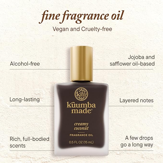 Kuumba Made Creamy Coconut Fragrance Oil, Long-Lasting Scented Oil Perfume Roller, Vegan, Alcohol-Free, 0.5 oz