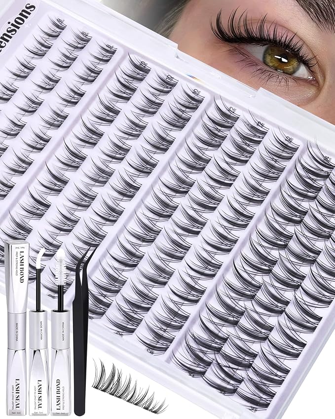 ALICE Anime Lash Clusters Kit Natural Wispy Cluster Eyelash Extension Kit Manga Eyelash Clusters Kit 8mm-14mm Invisible Band Individual Lashes with Bond and Seal DIY at Home