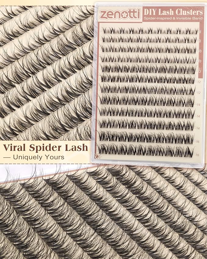 Natural Lash Clusters Spider Lashes Cluster Breeze Wispy Cluster Eyelash Extensions Venus Individual Lashes with Invisible Clear Band DIY Lash Extension for Lash Beginners 8-16mm D Curly by zenotti