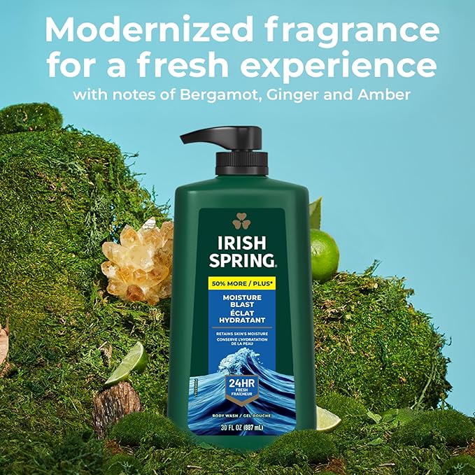 Irish Spring Mens Body Wash, Moisture Blast Body Wash for Men, Feel Fresh All Day, 30 Oz Pump Bottle (Pack of 2)